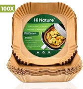 HI NATURE™ Bakpapier - Airfryer Bakpapier - 100 Stuks Vierkant - Wegwerpbakjes - Airfryer Accesoires - Heteluchtfriteuse - Luchtfriteuse Wegwerp Bakjes | Geschikt voor Airfryer XL en XXL- 20 tot 24 cm