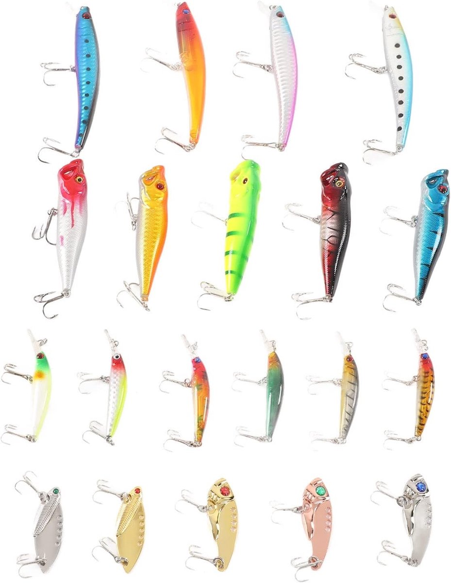 Complete set van 20 plastic kunstaas voor zoet- en zoutwatervissen - ideaal voor de enthousiaste visser