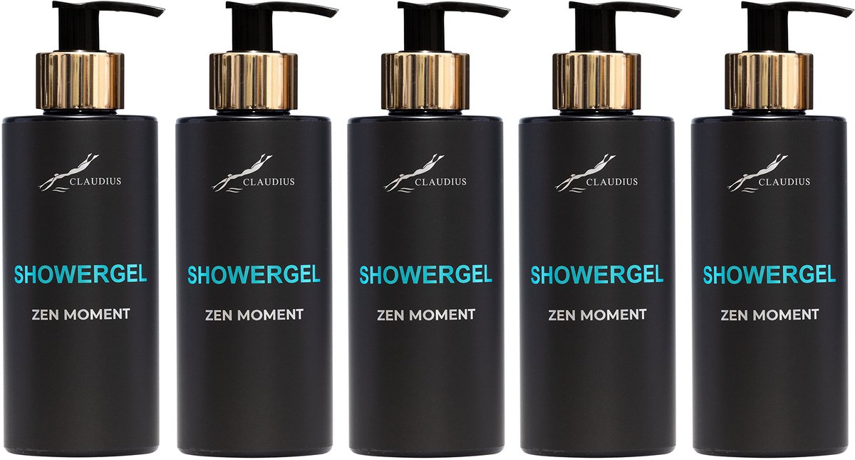 Showergel Zen Moment 300 ml - met gouden pomp - zwarte fles - set van 5 stuks - Voordeelverpakking