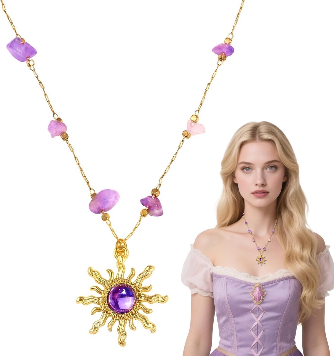 Zonketting voor dames met hanger in goud, stijlvolle ketting voor kostuumaccessoires, feest- en carnavalsoutfits, perfect als cadeau voor Halloween en cosplay