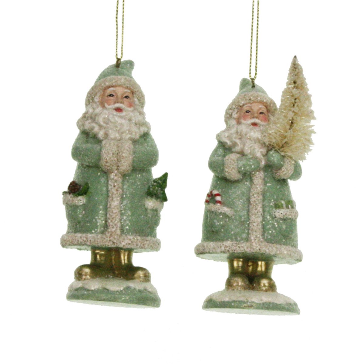 2x Ornament Kerstman met mintkl. jas, 2ass 4,5x4,5x11cm
