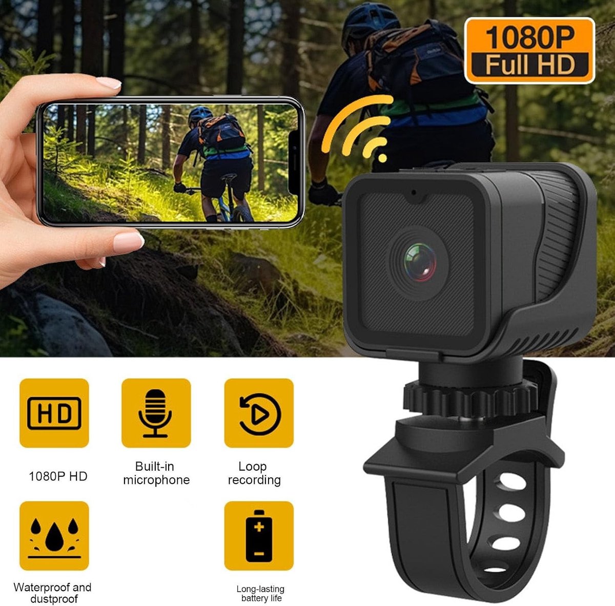 1080P Fietscamera met Anti-shake, 120° Groothoeklens, Verstelbare Bevestiging en Waterdichte Recorder voor Fietsen en Motoren