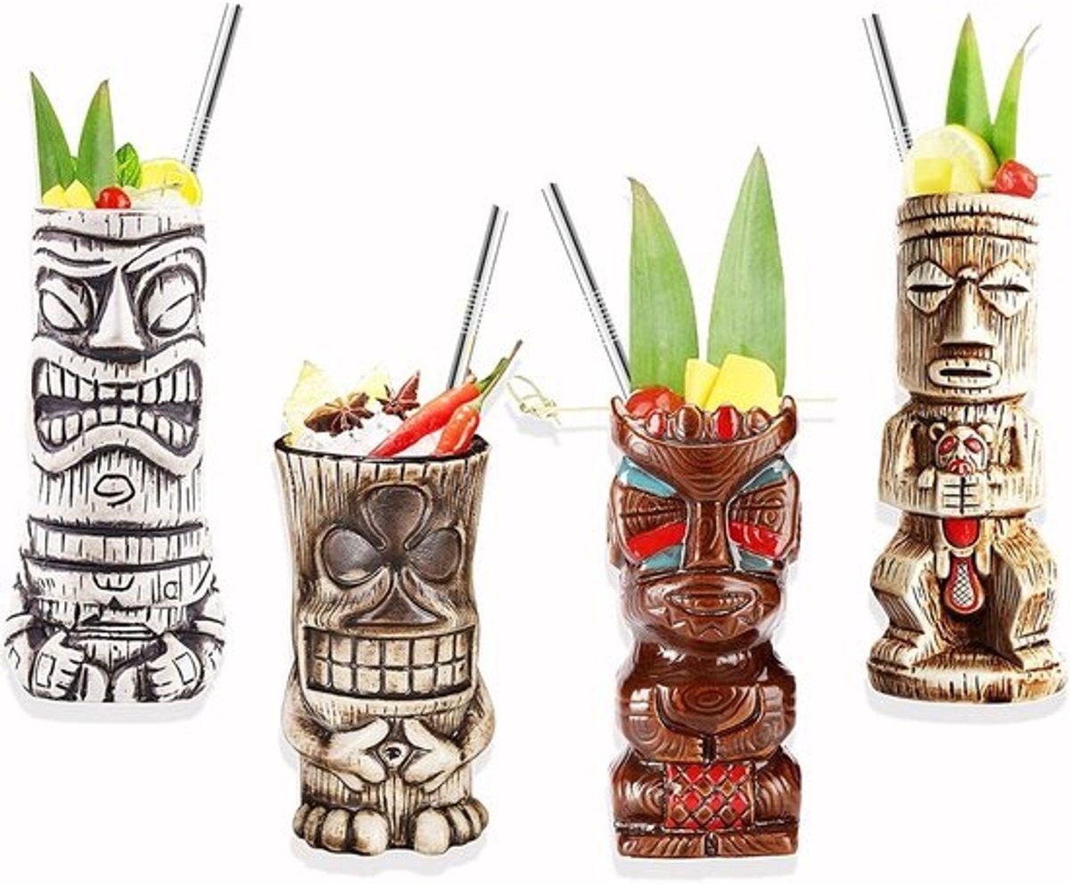 Kleurrijke Keramische Tiki Bar Glazen voor Cocktails - Feestdecoratie voor Tiki Thema Feesten