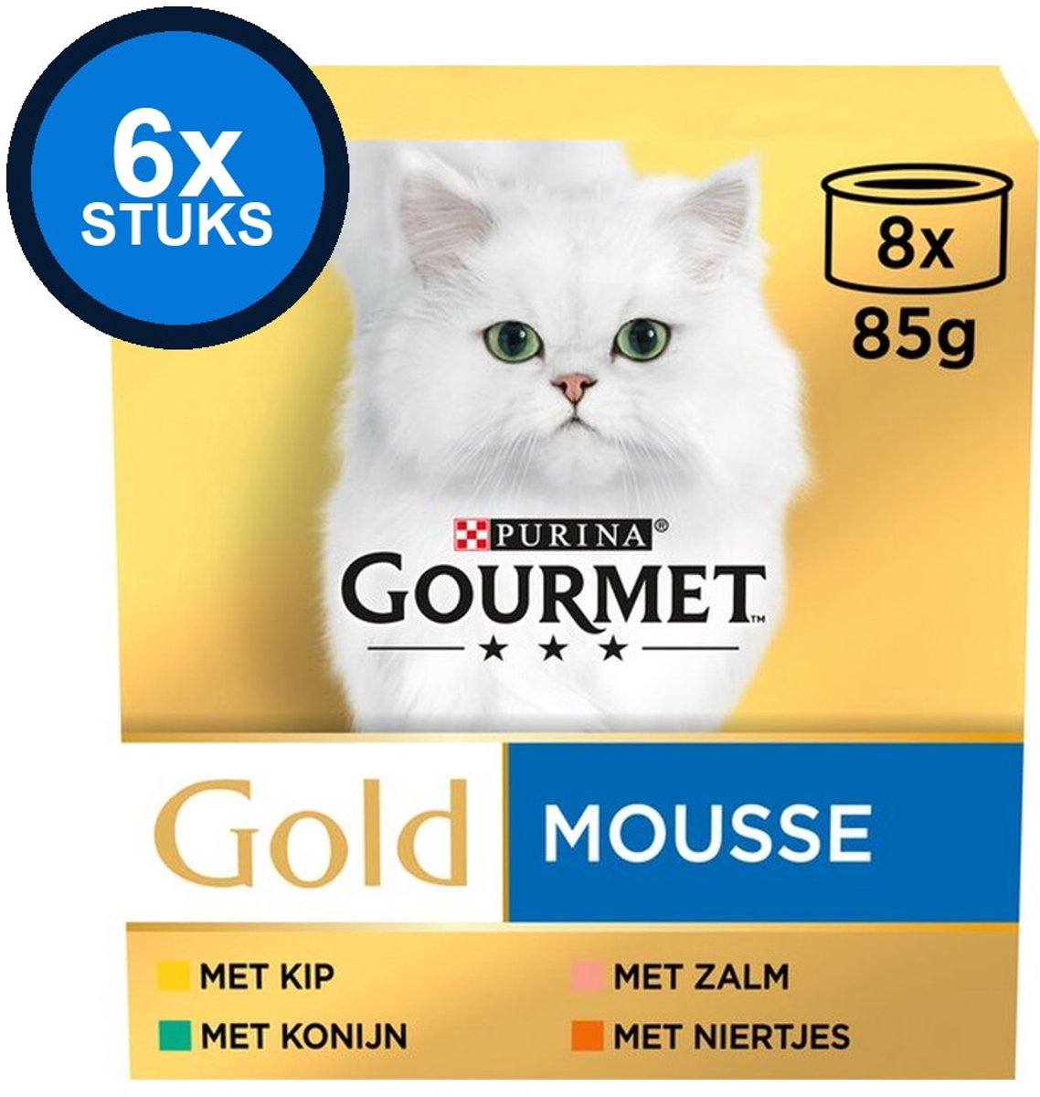 6x Gourmet Gold - Mousse Kip, Zalm & Konijn - Kattenvoer - 8x85g