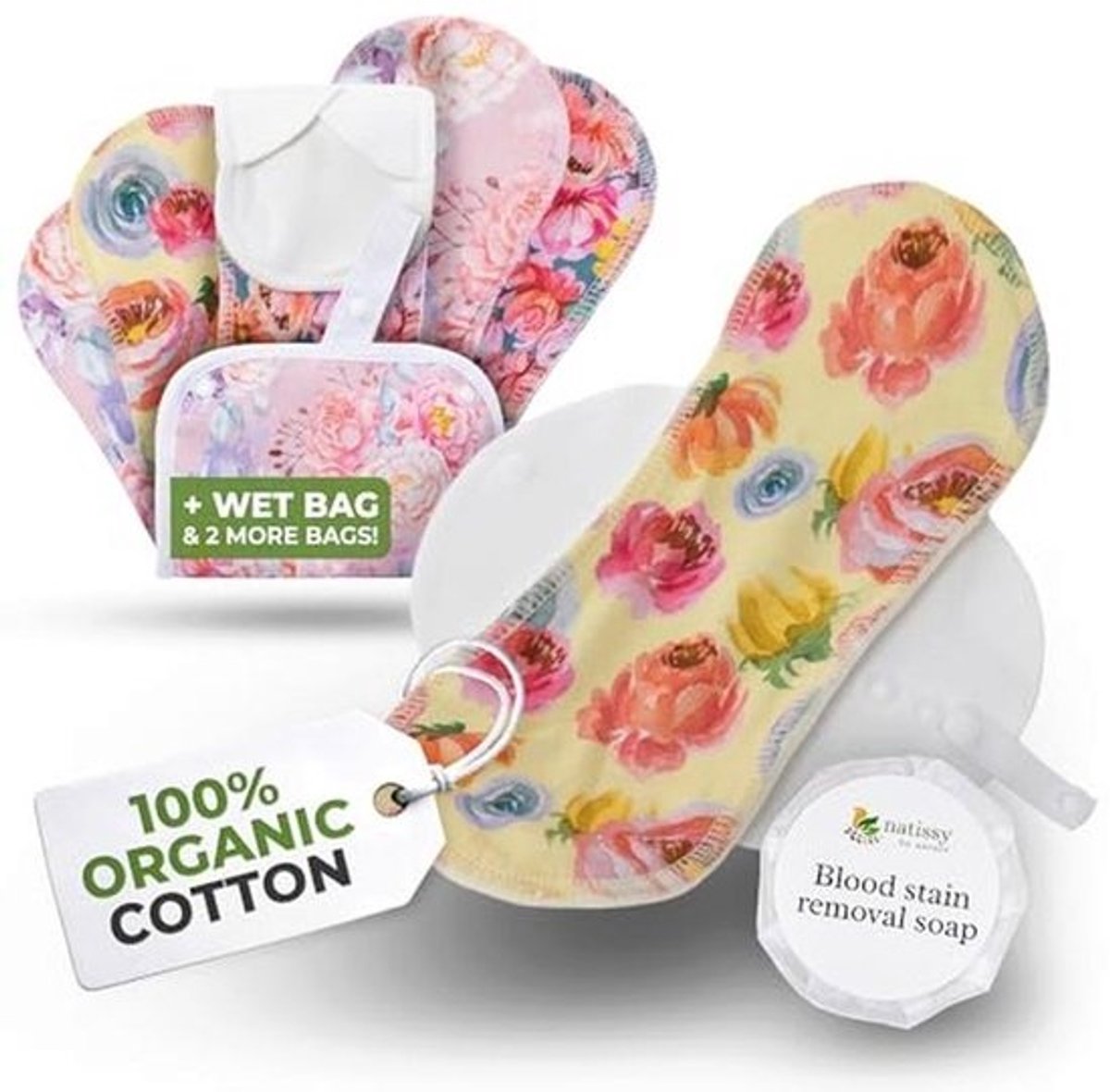 Biologisch Katoen Herbruikbare Menstruatiepads voor Lichtstroom - 6-Pack - Wasbaar en Zacht voor Vrouwen en Tieners