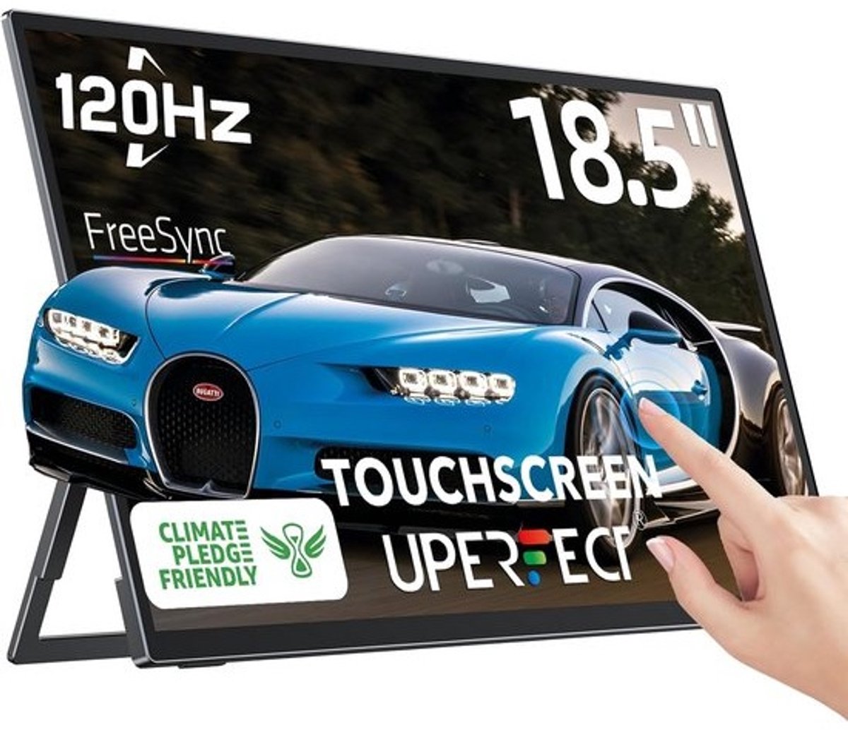 UPERFECT 18.5 Inch 120Hz Touch Screen Portable Monitor FHD 1080P Eye Care Screen with Integrated Bracket USB C Mini HDMI for PC Laptop Xbo Switch, Metal Housing, VESA compatible