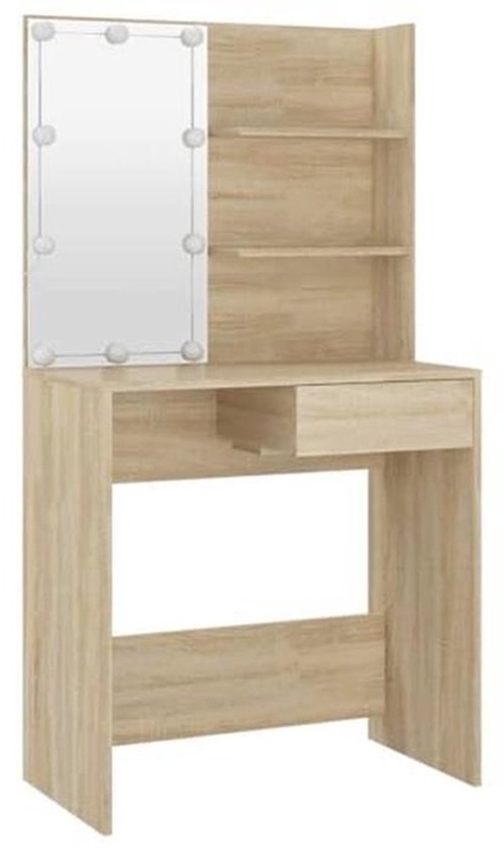 VidaXL Dressing Table With LED 74.5x40x141cm Carved Wood Sonoma Oak Color - Makeup Table For Bedroom, Wall Table