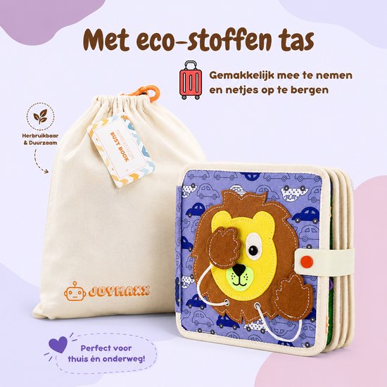 Joymaxx® Busy Board - Montessori Speelgoed - Activiteitenboek - Sensorisch Speelgoed 2 jaar- Activiteitenbord Meisjes en Jongens Speelgoed 1 jaar - Peuterspeelgoed voor in de auto- Busy Book van Vilt van Merkloos — afbeelding 4