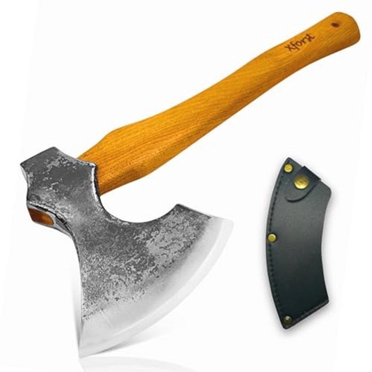 Vikingbijl met Hickory Handvat en Echt Leren Etui