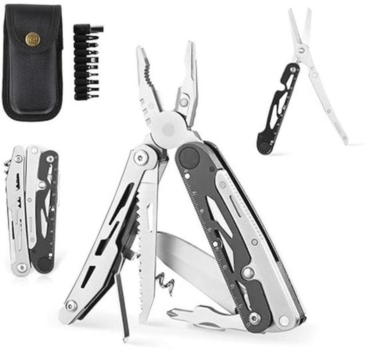 21-in-1 roestvrijstalen multitool met schroevendraaier en tang voor outdoor en camping