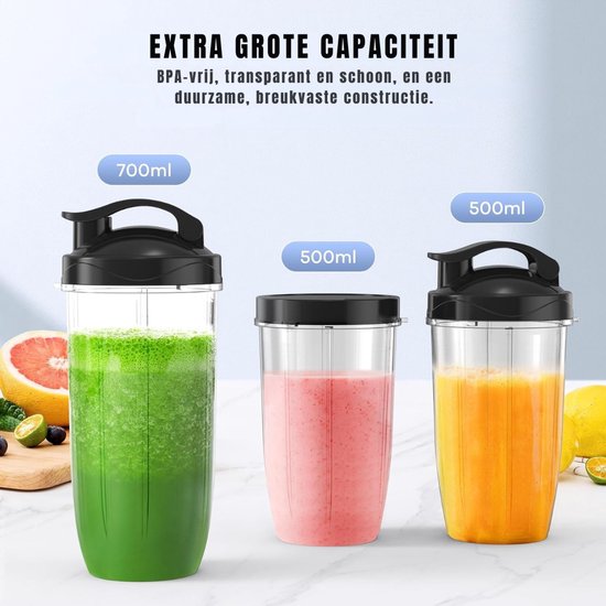 KIRA® Blender - Blender met 3 Draagbare Mengbekers - Krachtige Mini Mixer - Zwart en Zilver - 13cm x 19cm x 39cm van Kira — afbeelding 4