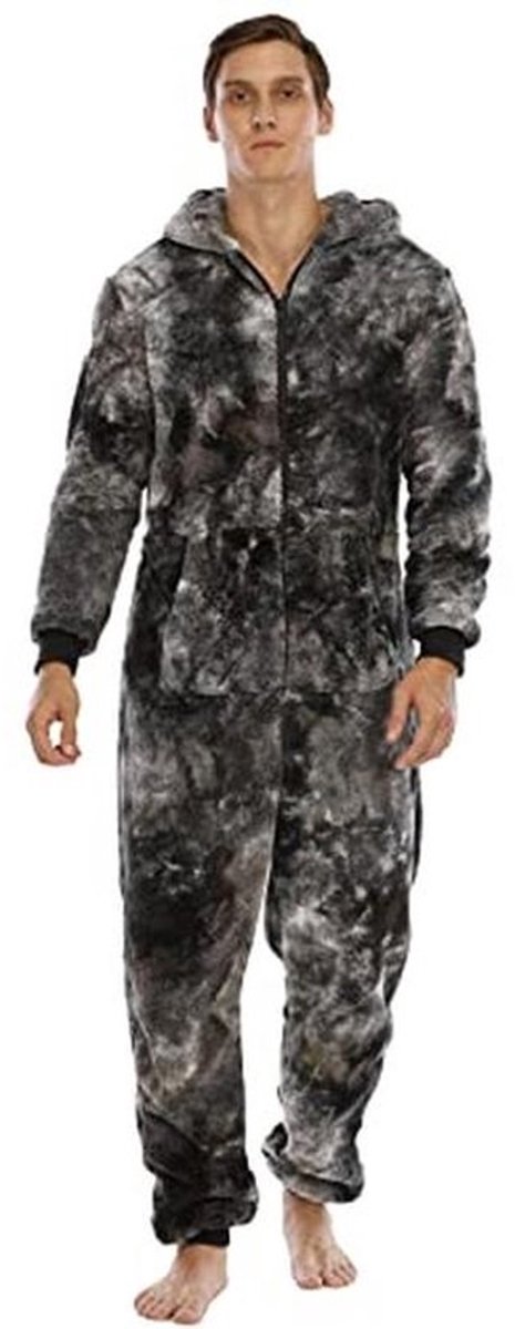 Heren Hooded Onesie Volwassen Jumpsuit - Warm Pluizig Zacht Een Stuk Pyjama Rits Overall Winter Nachtkleding