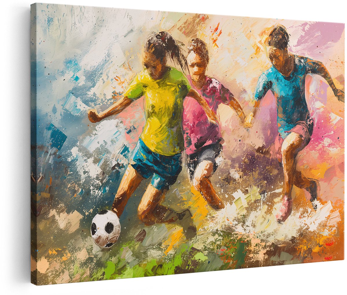Artaza Canvas Schilderij Voetbal - 180x120 cm - Groot - Wanddecoratie Kinderen - Muurdecoratie Kleurrijk - Schilderij Meisjes - Decoratie Slaapkamer
