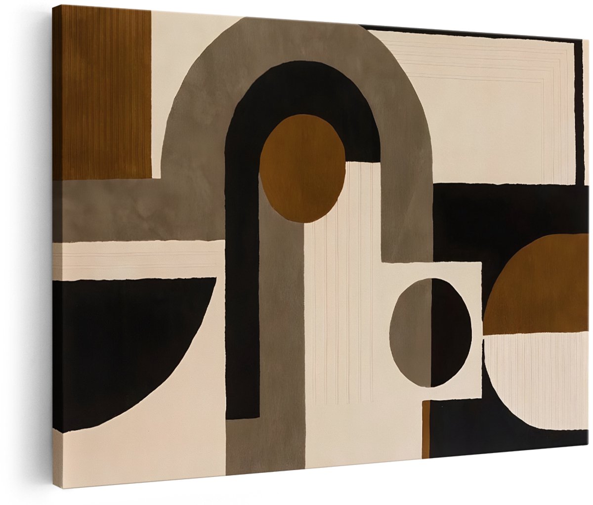 Artaza Canvas Schilderij Abstract - 180x120 cm - Groot - Wanddecoratie Modern - Muurdecoratie Geometrisch - Decoratie Woonkamer Industrieel - Aardetinten