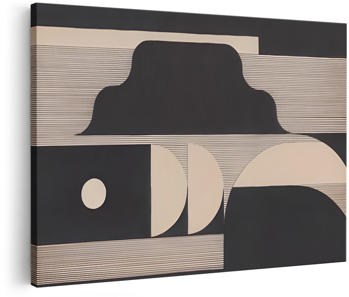 Artaza Canvas Schilderij Abstract - 180x120 cm - Groot - Wanddecoratie Geometrisch - Muurdecoratie Modern - Decoratie Industrieel - Zwart Beige