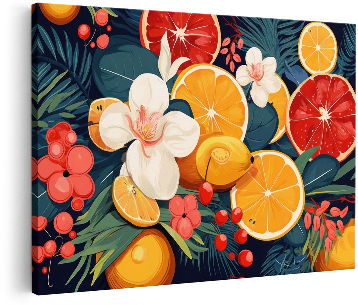 Artaza Canvas Schilderij Tropisch Fruit - 180x120 cm - Groot - Wanddecoratie Bloemen - Muurdecoratie Citrus - Decoratie Woonkamer Boho