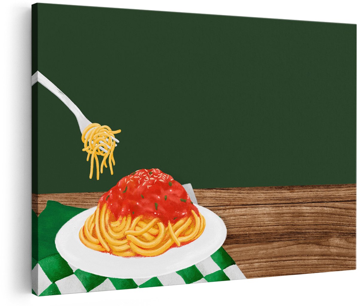 Artaza Canvas Schilderij Spaghetti - 180x120 cm - Groot - Wanddecoratie Keuken - Muurdecoratie Italiaans Eten - Schilderijen Op Canvas Pasta