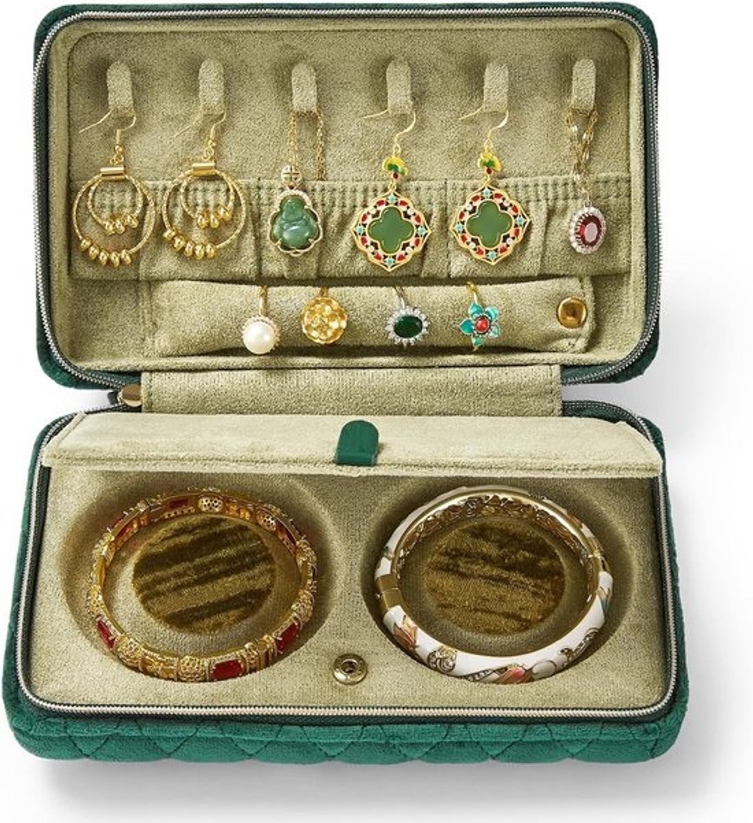 Reis Sieraden Etui Fluweel - Kleine 2-Laags Organizer voor Ringen, Oorbellen en Kettingen