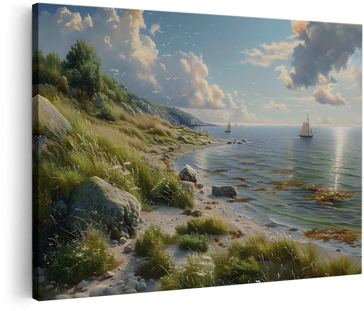 Artaza Canvas Schilderij Zee - 180x120 cm - Groot - Wanddecoratie Strand - Muurdecoratie Landschap - Decoratie Zeilboten - Schilderijen Op Canvas