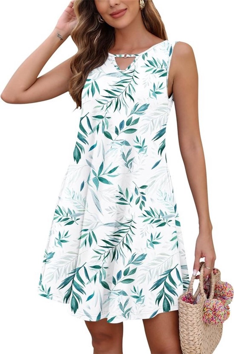 Zomerjurk Dames Mouwloos Strandjurk Casual met Zakken
