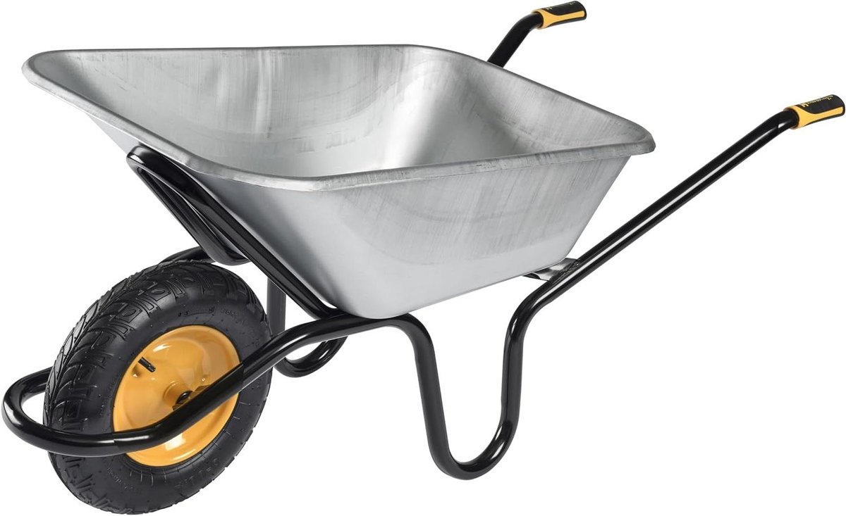 Kruiwagen 120L - Stevige bak - Tegels Verplaatsen - Gepatenteerd alfa-frame - 250 kg draagkracht - Zilver