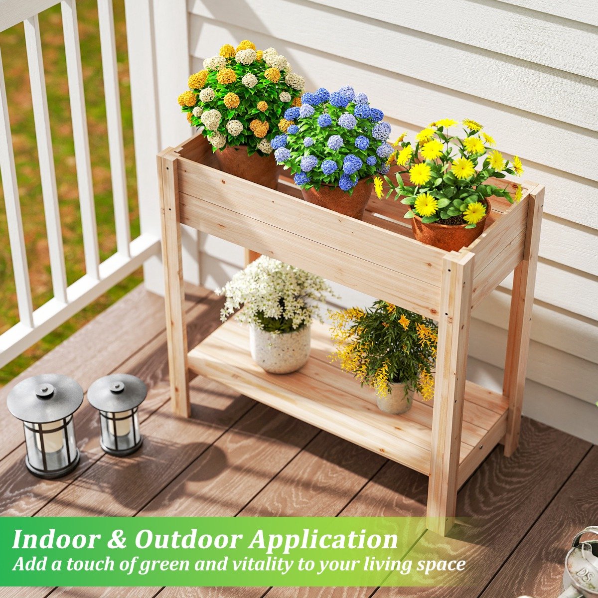 SureDeal® - Tuinier - Houten Verhoogde Tuinbed - Opbergruimte Verhoogd Tuinbed - Drainagevakken Plantenbak Groentetuin - 81x38x77 cm - Natuurlijk