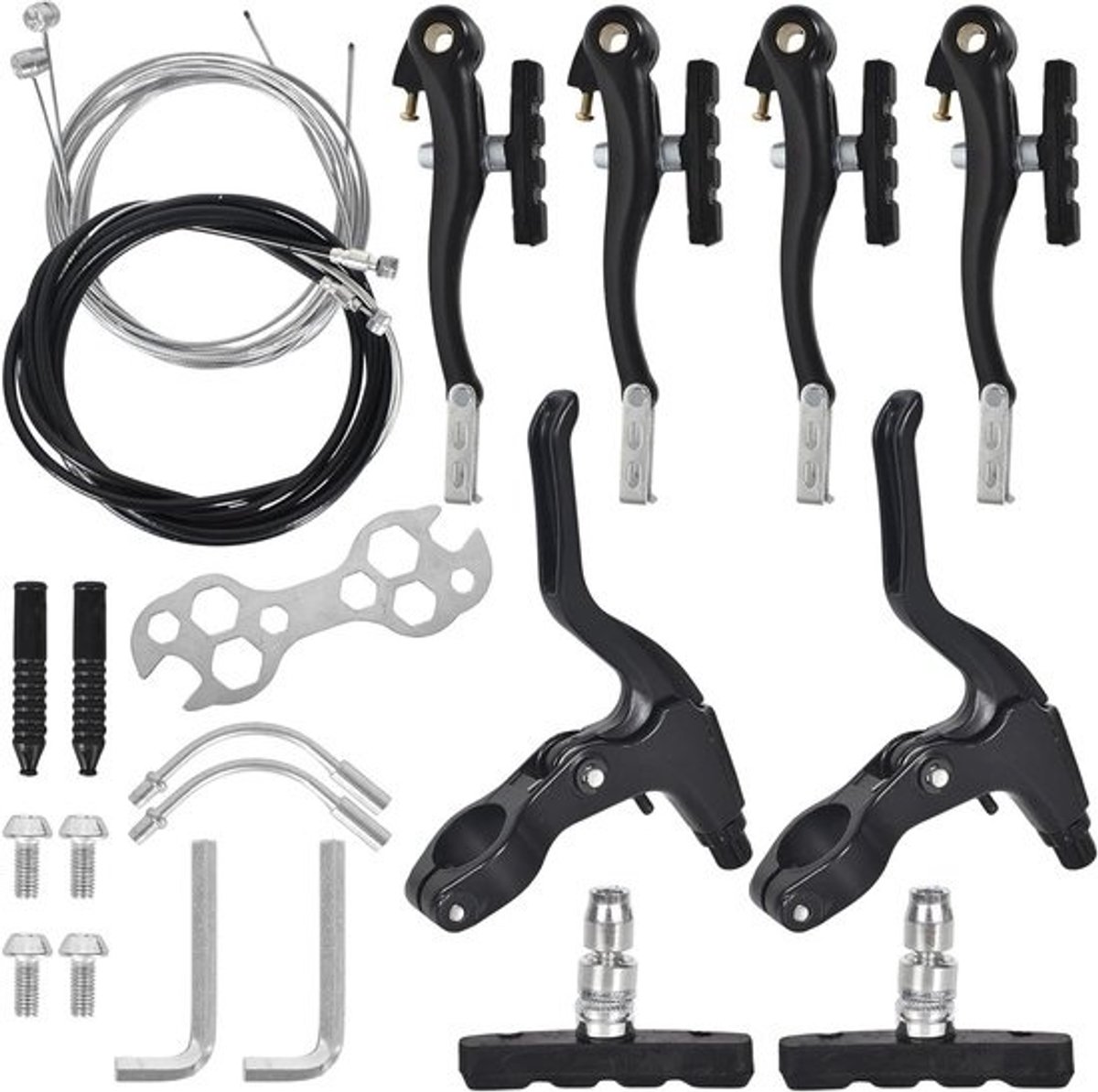 Complete V Brake Set voor BMX en Mountainbikes met Handvatten, Remkabels en Bevestigingen - Ideaal voor Fietsonderdelen van Stads-, Race- en Hybride Fietsen, Zwart