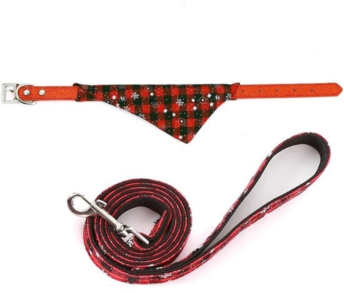Kerst Hondenhalsband Set met Riem en Afneembare Vlinderdas | Rood Geruite Bandana voor Puppy en Kleine Hond