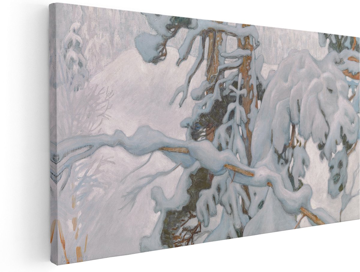 Artaza Canvas Schilderij Besneeuwd Bos - 180x90 cm - Groot - Wanddecoratie Natuur - Muurdecoratie Dennenbomen - Decoratie Winter - Kamer Accessoires