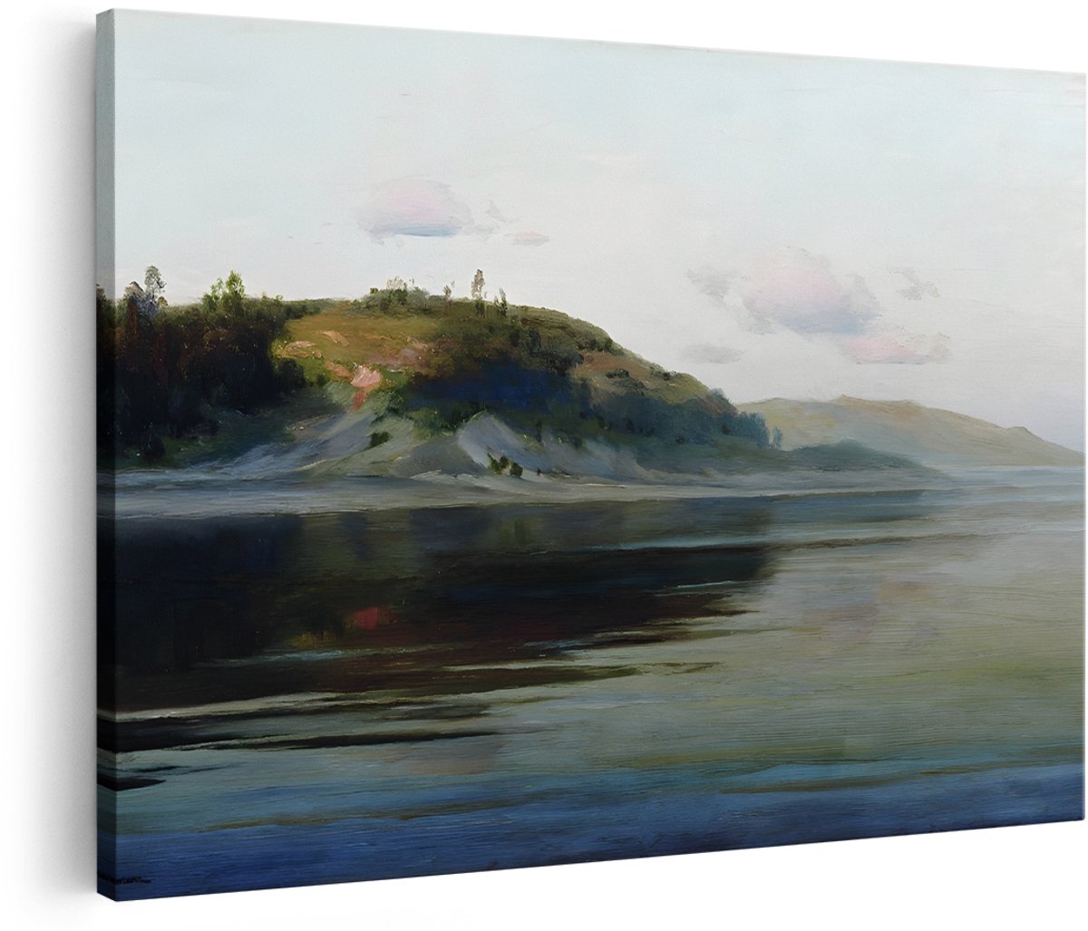Artaza Canvas Schilderij Landschap - 180x120 cm - Groot - Wanddecoratie Natuur - Muurdecoratie Meer - Schilderijen Op Canvas Heuvels