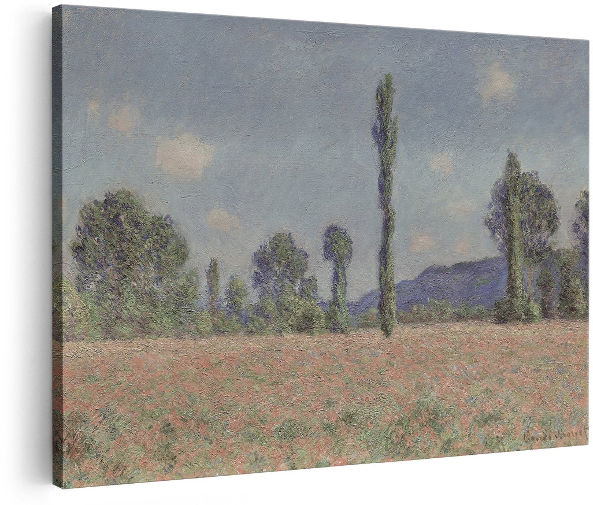 Artaza Canvas Schilderij Klaprozenveld - 180x120 cm - Groot - Wanddecoratie Monet Schilderij - Muurdecoratie Landschap - Decoratie Natuur Woonkamer