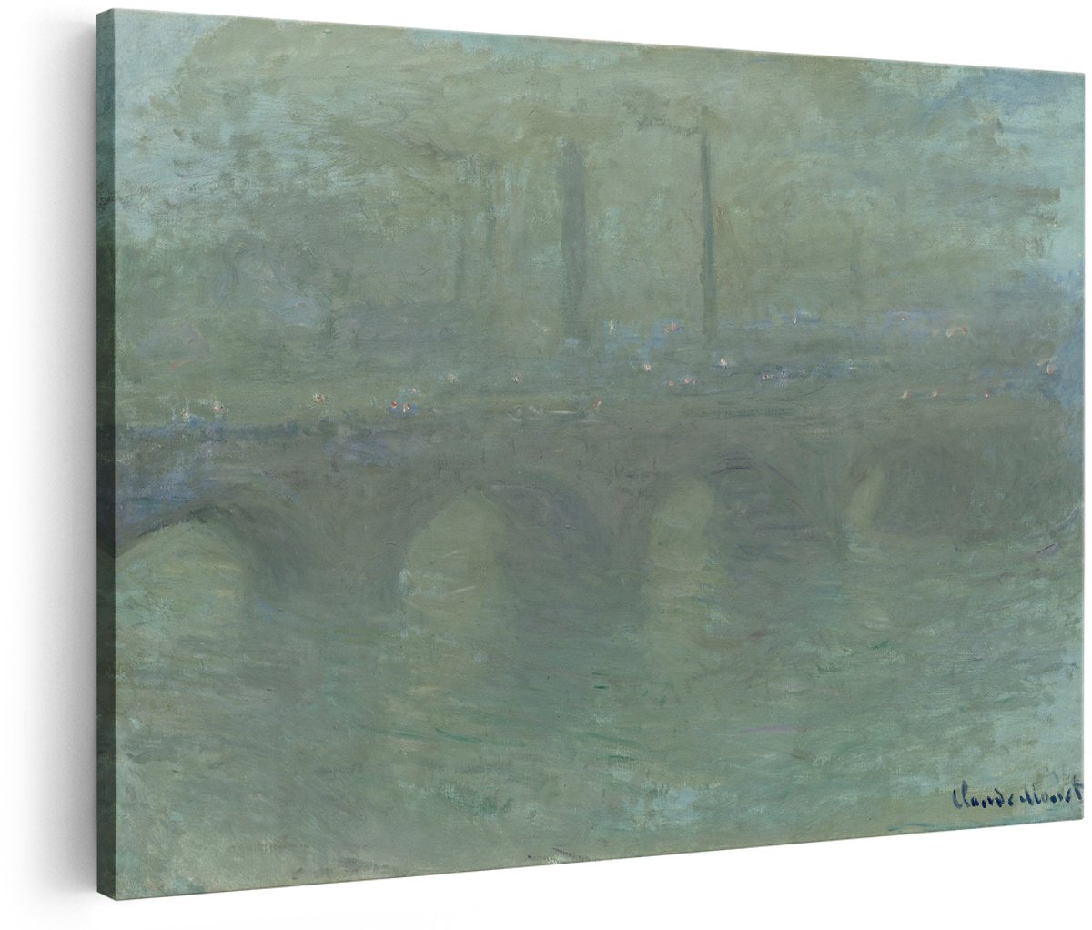Artaza Canvas Schilderij Monet Schilderij - 180x120 cm - Groot - Wanddecoratie Waterloo Brug - Muurdecoratie Landschap - Decoratie Impressionisme - Groen