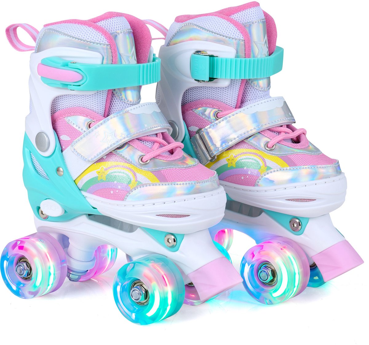 SureDeal® - Sportspeelgoed - Rolschaatsen Kinderrolschaatsen - Verstelbare Maten - LED verlichtingswielen Quad - 30x11x24 cm - Roze