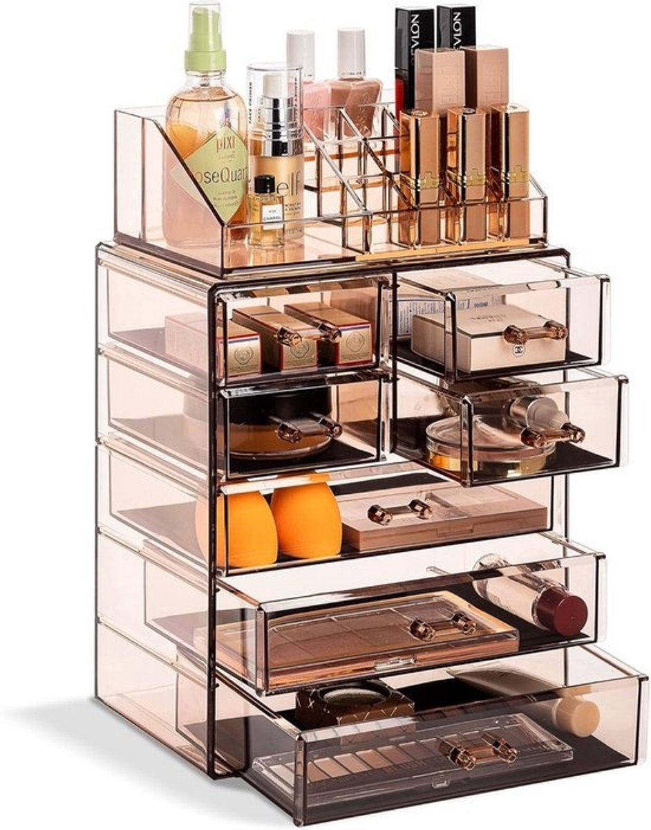 Transparante Make-up Organisatie - Ruim Ontwerp voor Make-up en Sieraden - Acryl Constructie - Ideaal voor Kaptafel, Badkamer en Tafelblad