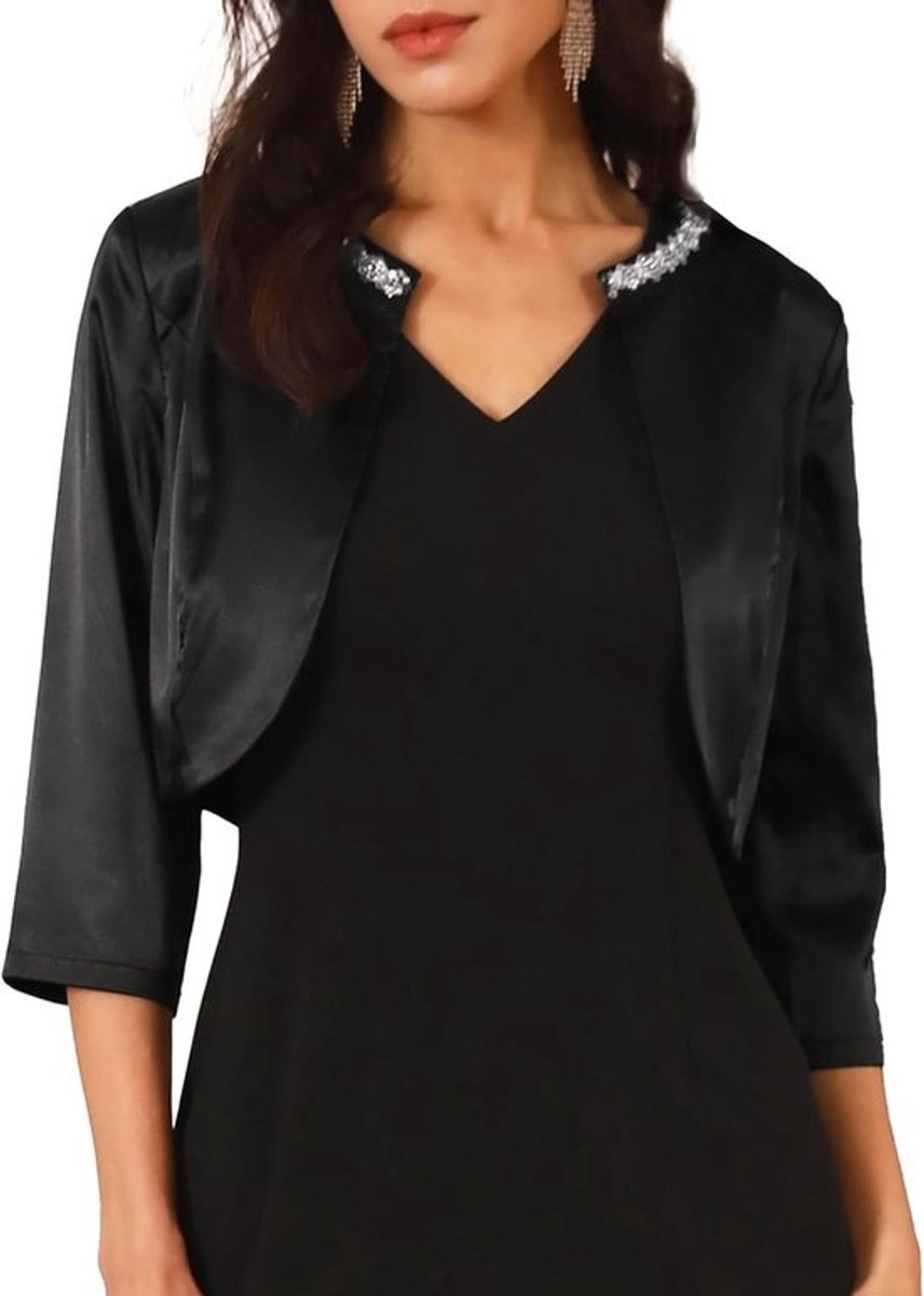 Korte satijnen bolero dames met 3/4 mouw - Elegante korte jas voor bruiloft en feest