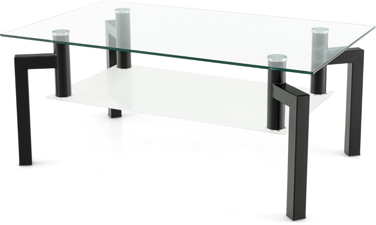 SureDeal® - Salontafel - Glazen Tafelblad Glazen - 100x60x43 cm - Zwart