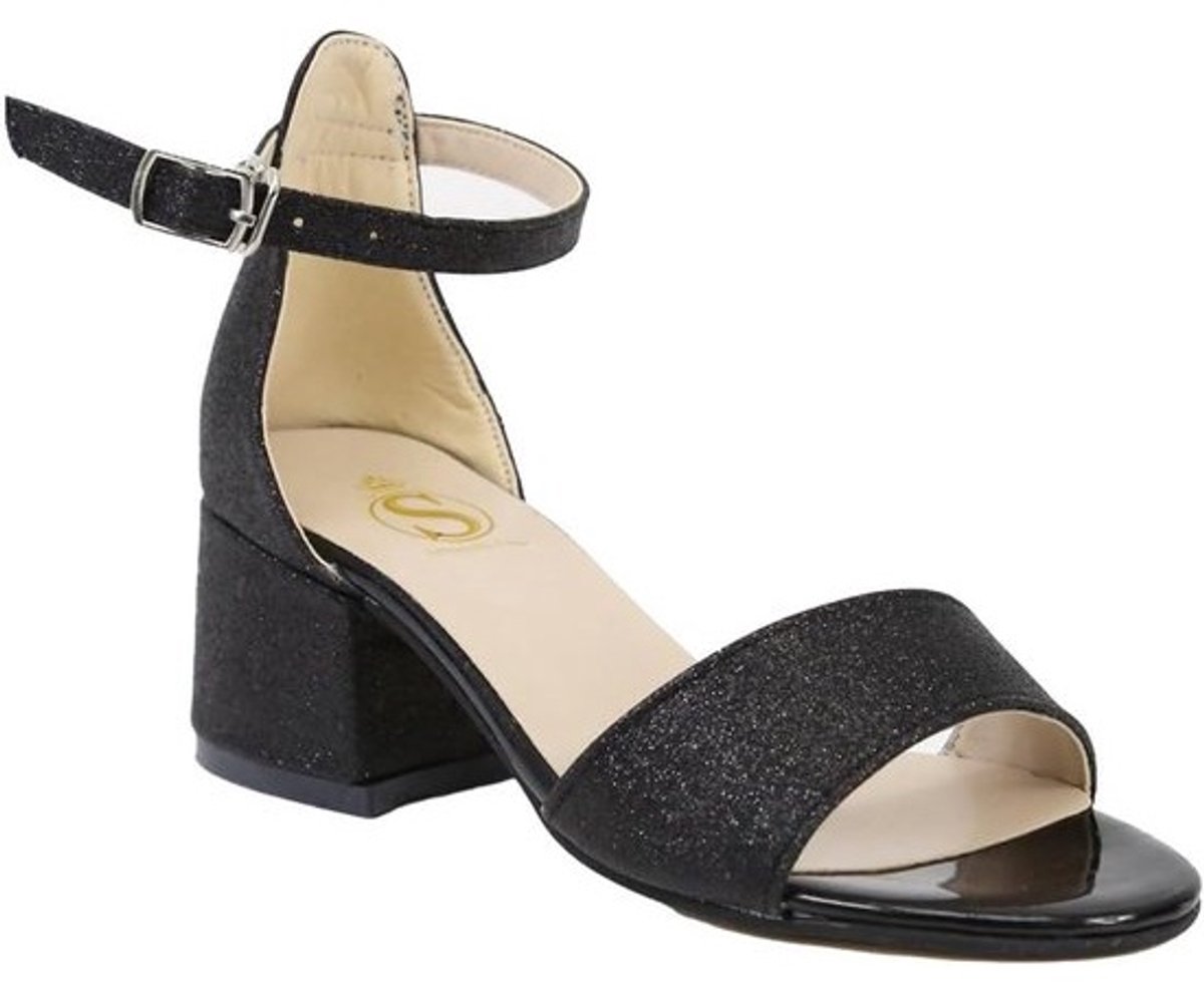 Kindersandalen Meisjes met Brede Hak en Enkelbandje - Glitter voor Feestjes
