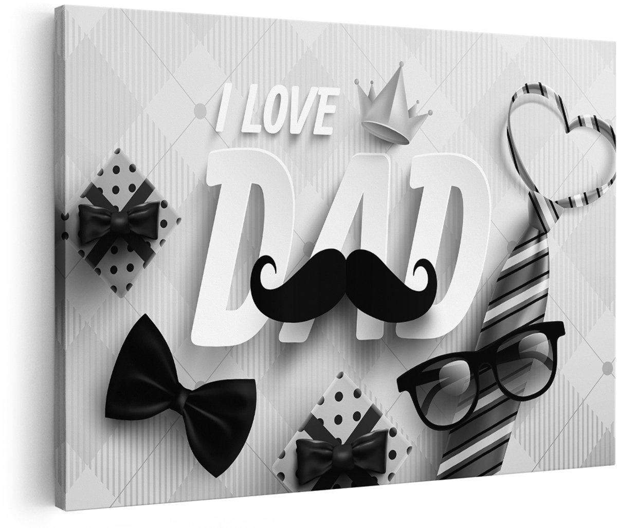 Artaza Canvas Schilderij I love Dad - Vaderdag - Papa - Zwart Wit - 180x120 cm - Groot - Foto Op Canvas - Wanddecoratie Woonkamer