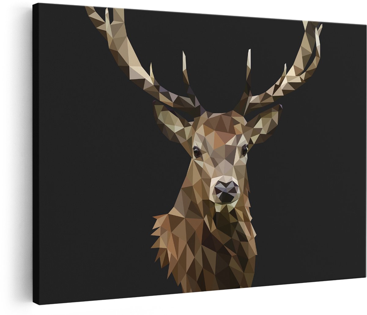 Artaza Canvas Schilderij Origami Hertenkop - Hert - Abstract - 180x120 cm - Groot - Foto Op Canvas - Wanddecoratie Woonkamer