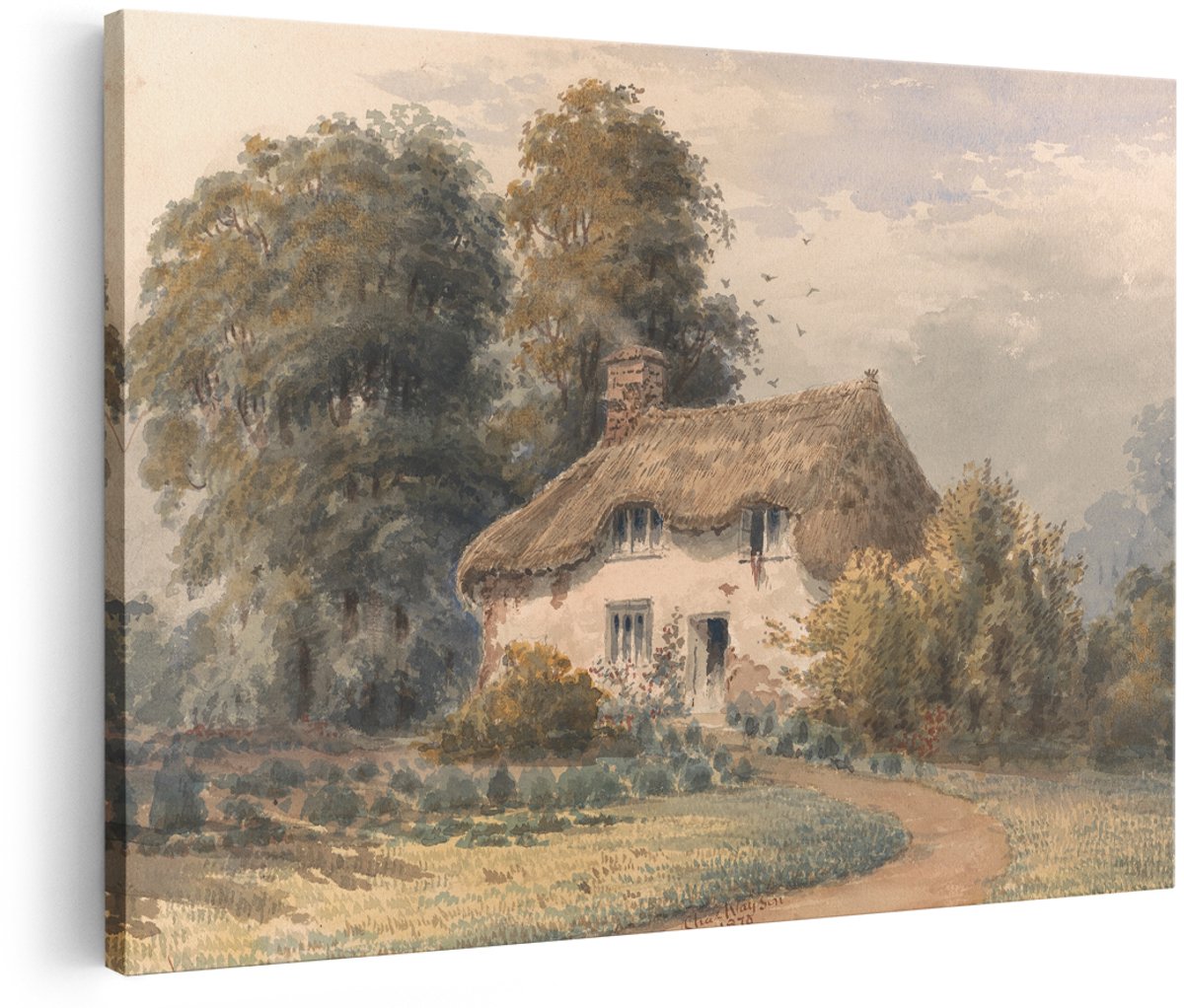 Artaza Canvas Schilderij Landschap - 180x120 cm - Groot - Wanddecoratie Landelijk Huisje - Muurdecoratie Vintage Aquarel - Schilderijen Natuur Platteland