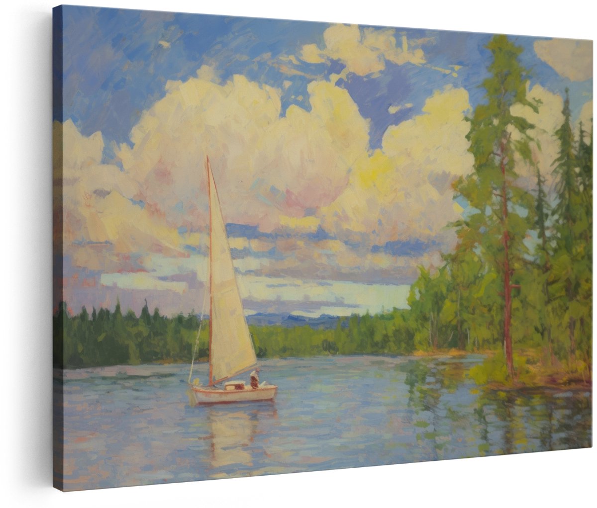 Artaza Canvas Schilderij Zeilboot - 180x120 cm - Groot - Wanddecoratie Landschap - Muurdecoratie Meer - Schilderijen Op Canvas Natuur