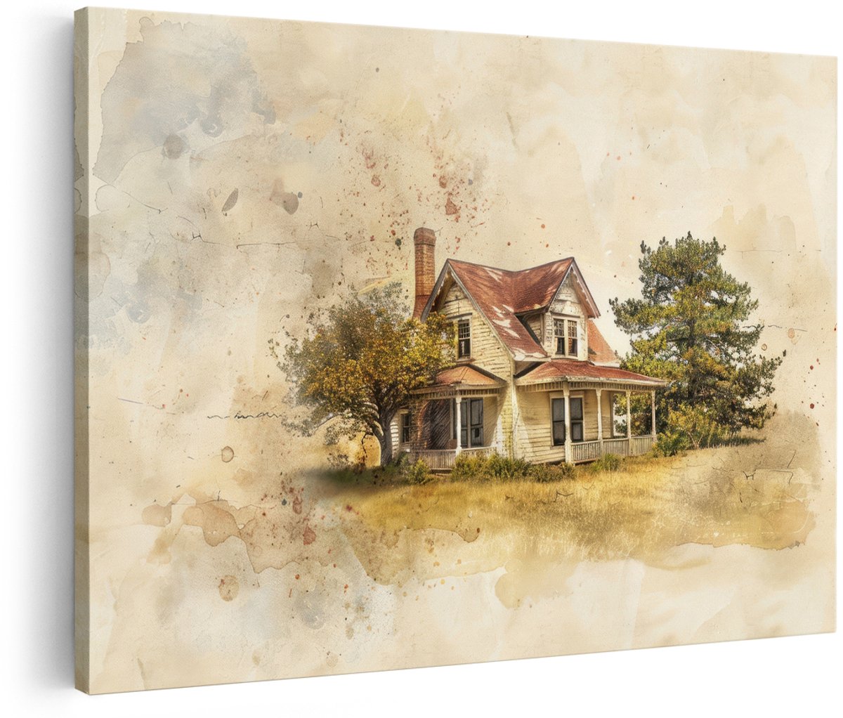 Artaza Canvas Schilderij Verlaten Huis - 180x120 cm - Groot - Wanddecoratie Landelijk - Muurdecoratie Vintage - Schilderijen Landschap Natuur