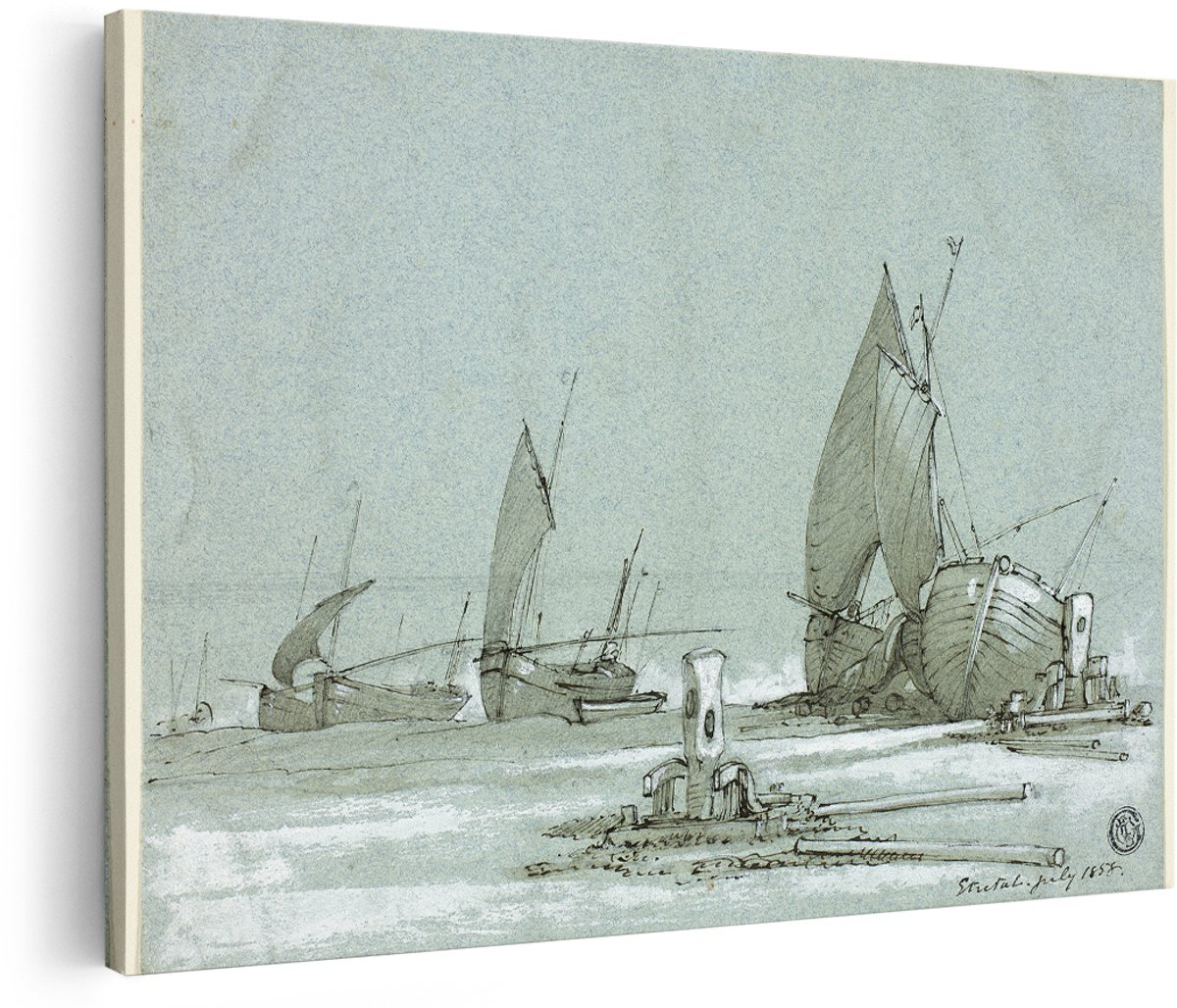 Artaza Canvas Schilderij Schilderij Zee En Strand - 180x120 cm - Groot - Wanddecoratie Zeilboten - Muurdecoratie Vintage - Decoratie Maritiem