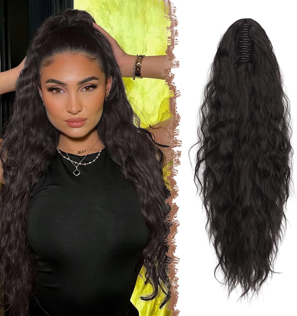 Langdurige Krullende Ponytail Extensions - Natuurlijke Zwarte Synthetische Haarstukjes van 65 cm voor Vrouwen, Perfect voor Diverse Hairstyling en Gelegenheden