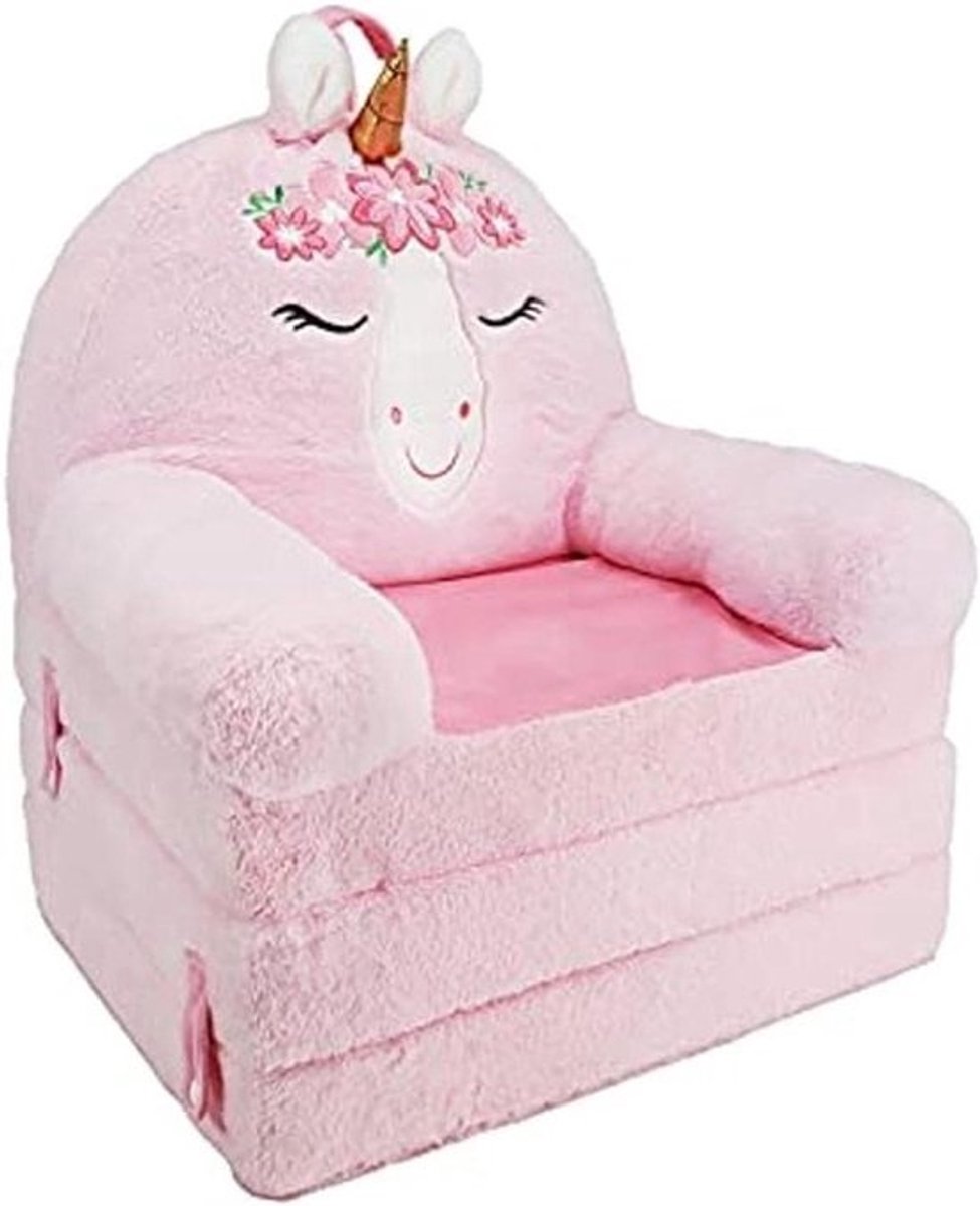 Bank en Ligstoel - Zitje en Lounger - Kinderkamer Inrichten - Transformeerbaar - 25"H x 24"B - Roze