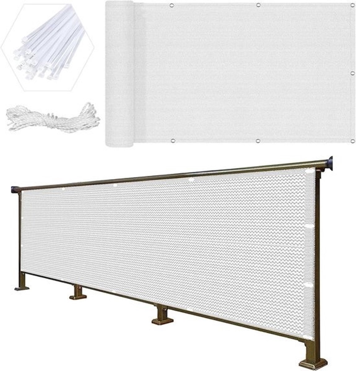 Inkijkbescherming - Balkonscherm Net - Tuin Patio Camping - Dubbele Versterking - 150 x 950 cm - Wit