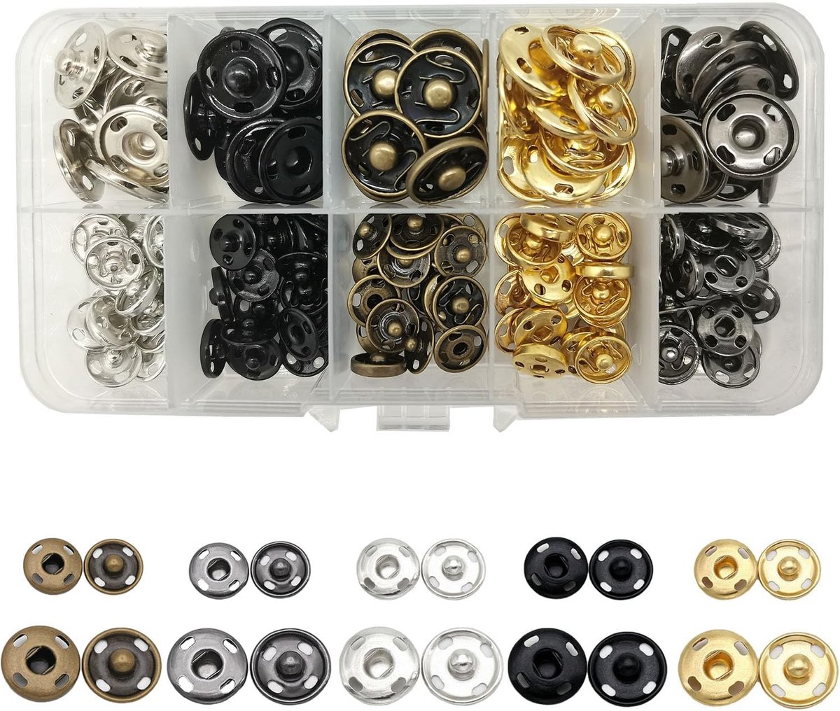 80 Sets 10mm/15mm Metalen Drukknoppen in Messing voor Tassen, Kleding en Schoenreparatie (5 Kleuren)