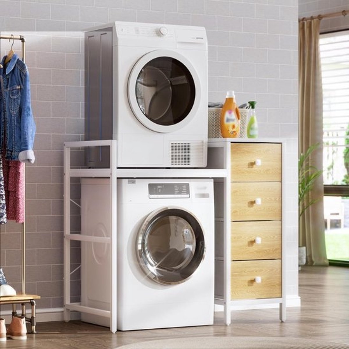 Wasmachine Kast - Opbergrek - Ruimte Organiseren - Inclusief Aankleedkussen - 112 x 64 x 108 cm - Wit