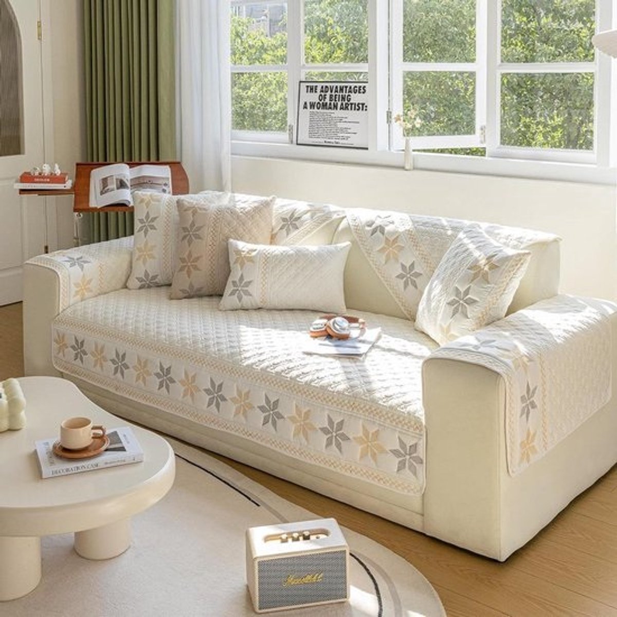 Katoenen Bankhoes - Meubelbeschermer Stoelhoes - Meubels Beschermen - Antislip Katoen - 90 x 160 cm - Wit
