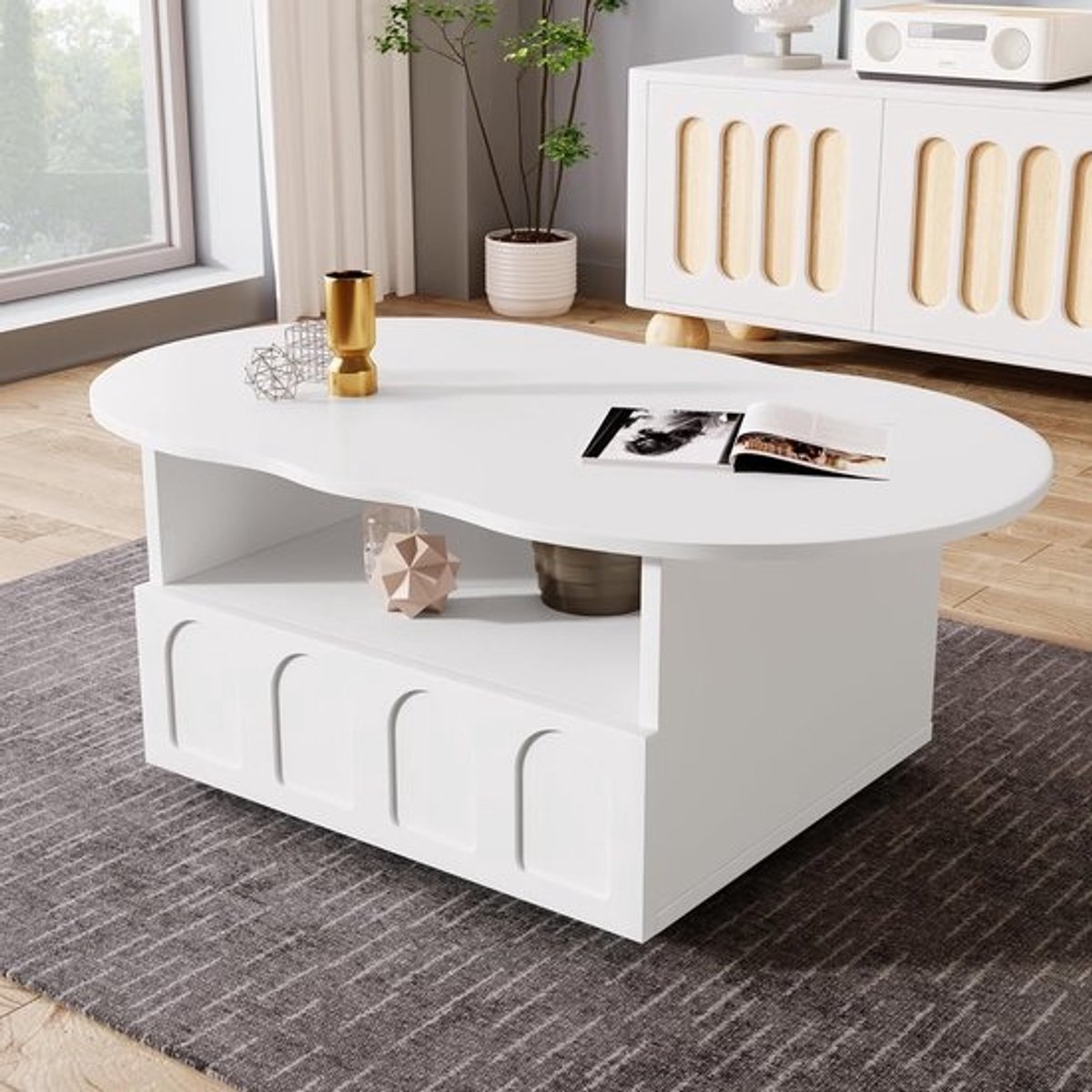Salontafel - Woonkamertafel - Decoreren Woonkamer - Wolkvormig design - 100x60x39 cm - Wit